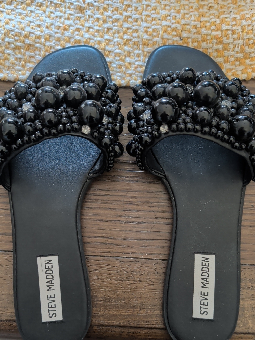 Steve Madden Black Beaded Slide Sandals - Picture 2 of 8